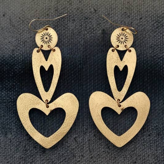 Handmade brass heart earrings modern bohemian jewelry for wholesale by Gulushu