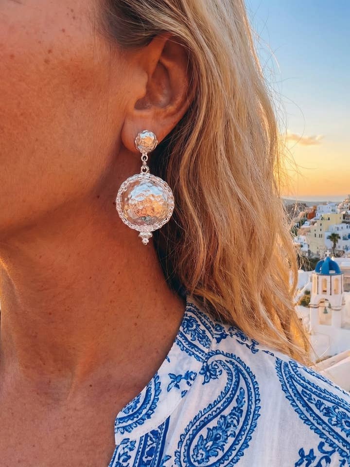 Gehämmerte Silberne Scheiben-Ohrringe für den Großhandel von Goupi