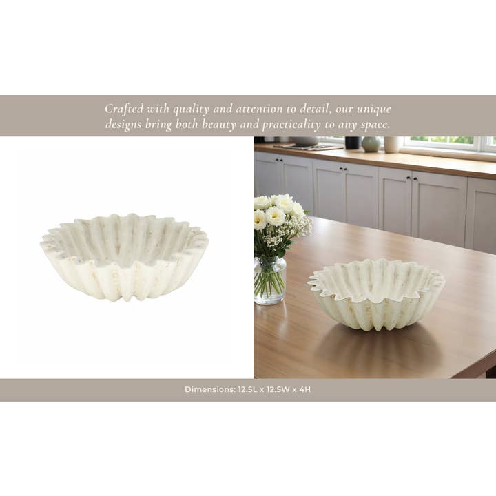 Sagebrook Home - Wholesale Decorative Plate/Dish/Bowl - Decorative Bowl - White Paper Mache Modern Fluted, 13 in.11