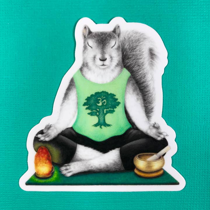 Abundance Illustration - Wholesale Sticker - Meditation and yoga squirrel sticker