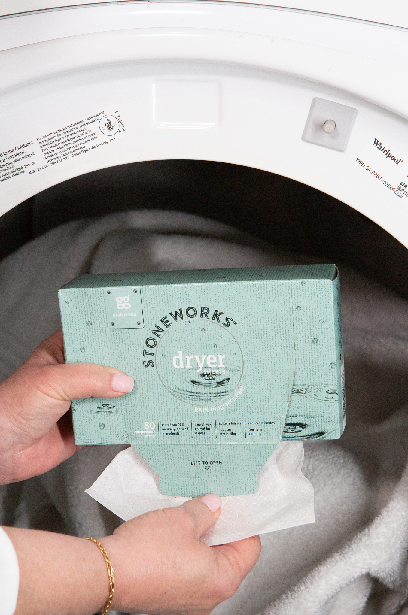 Grab Green - Wholesale Dryer Balls - Stoneworks Compostable Dryer Sheets, Frag Free, 80 sheets7