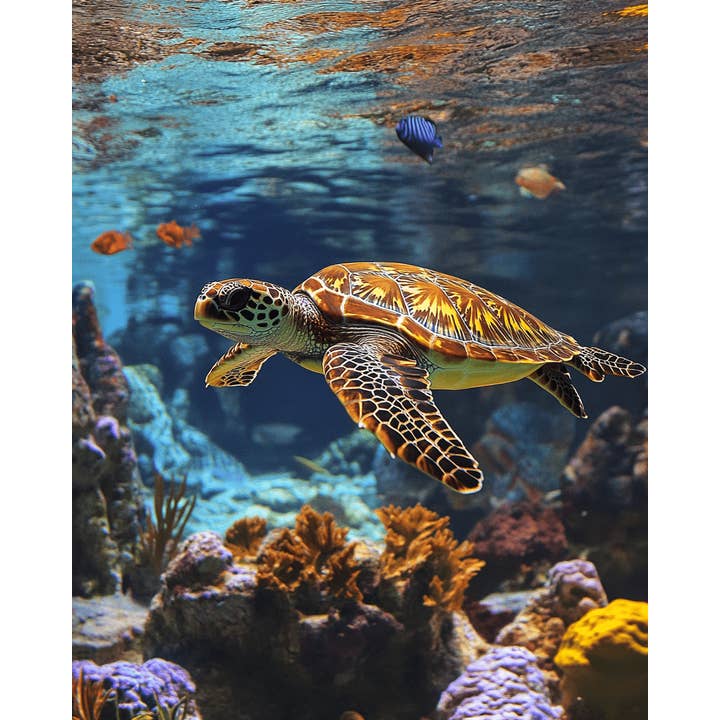 Mowbi - Wholesale Art Print - Underwater Sea Turtle - Wall Art Print - Ocean Seaside Beachcore - 8"x10" Artwork - 11"x14" Matte