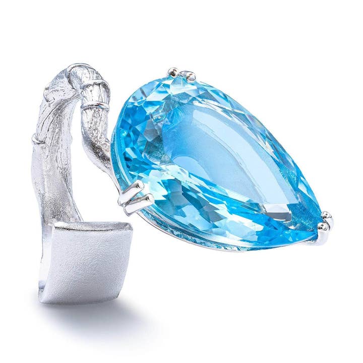 Azar Sterling Silber Dünner Bandring mit Natürlichem Birnenförmigem Blautopas für den Großhandel von German Kabirski