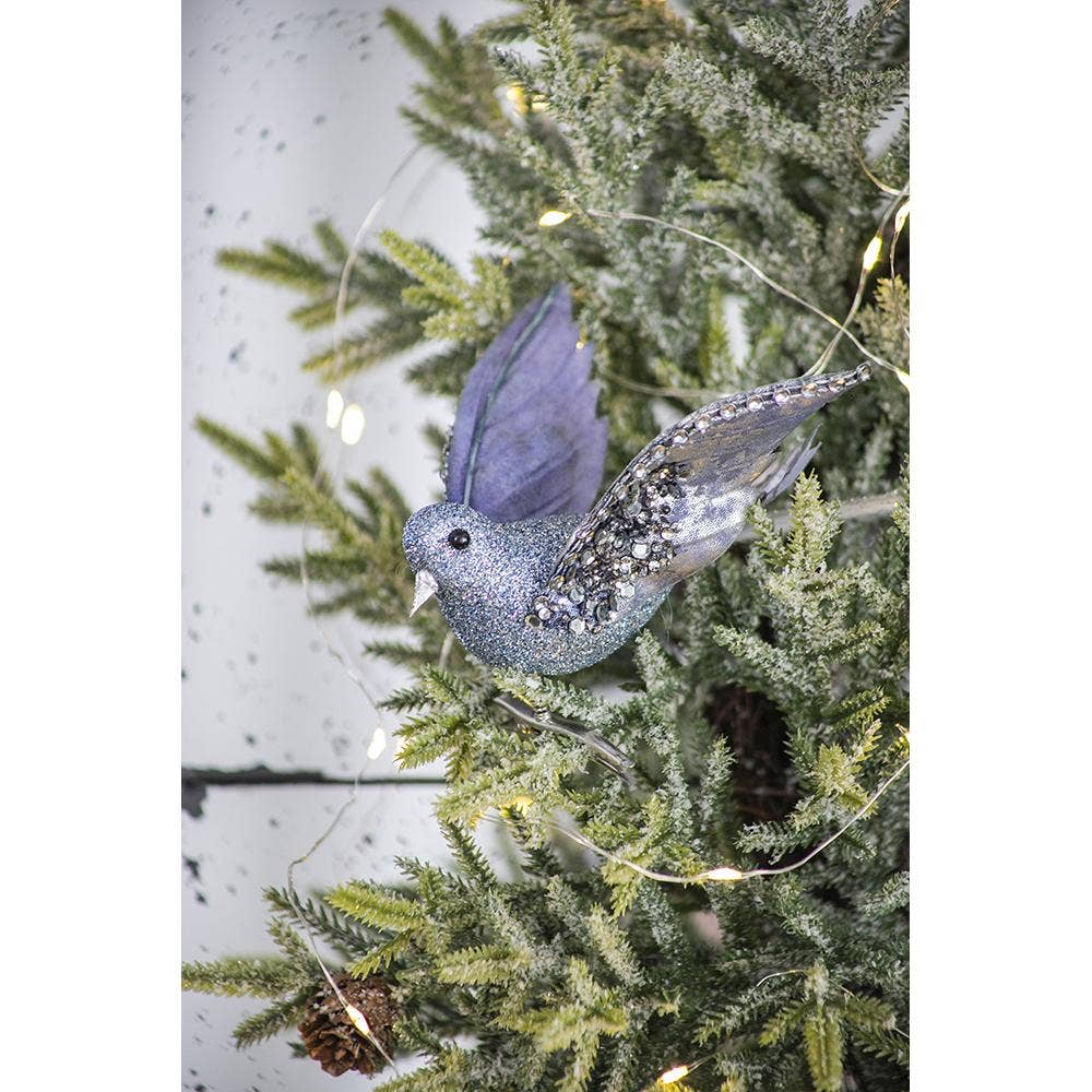 A&B Home Group Inc. - Wholesale Ornament - 7x2,5x3"H Glinsterende Blauwvogel Ornament Klem1