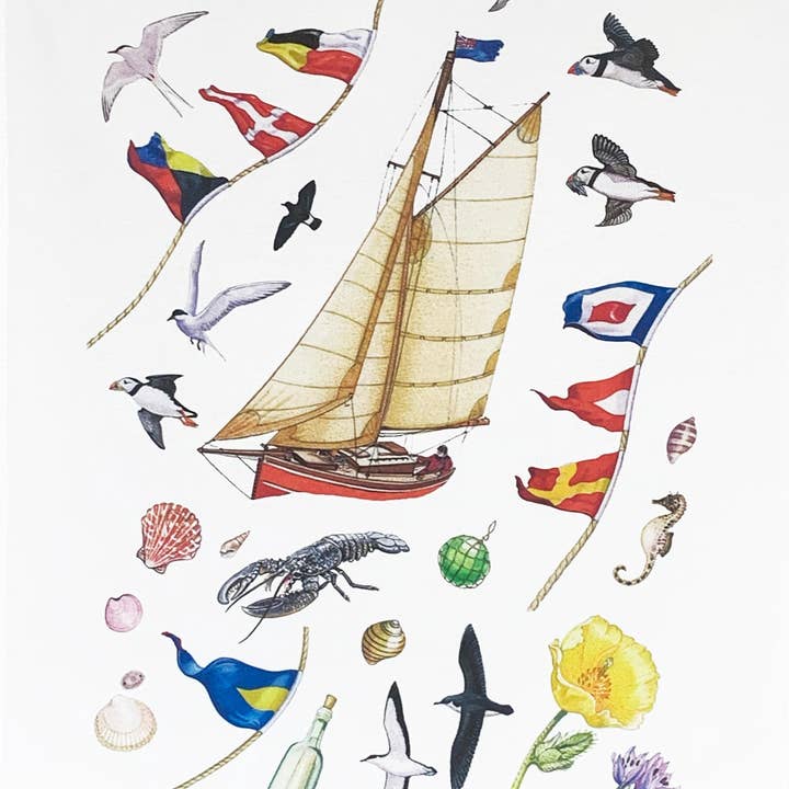 Half a Donkey – wholesale Tea towel – Sailing Large Cotton Tea Towel