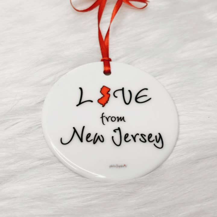 Love from New Jersey Holiday Christmas Ornament for wholesale by philoSophie's Stationery & Gifts