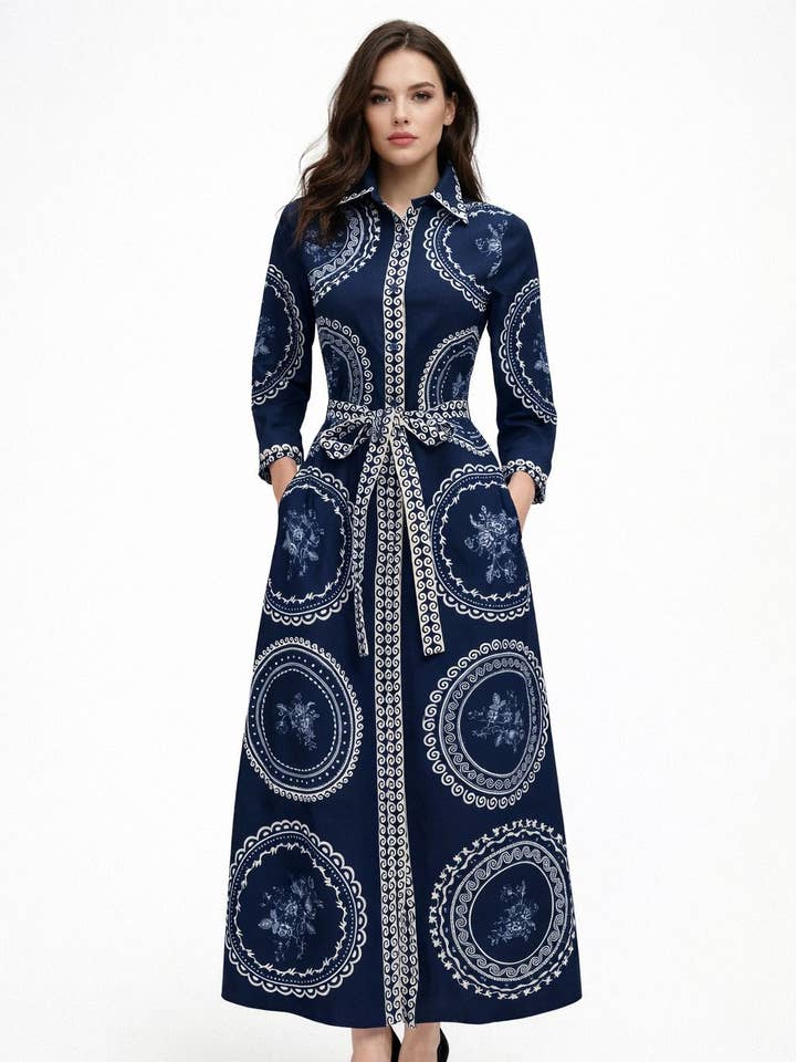 A95019 SCROLLED PRINT SHIRT DRESS for wholesale by N by Nancy