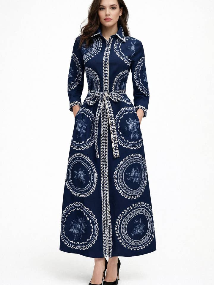 A95019 SCROLLED PRINT SHIRT DRESS for wholesale by N by Nancy