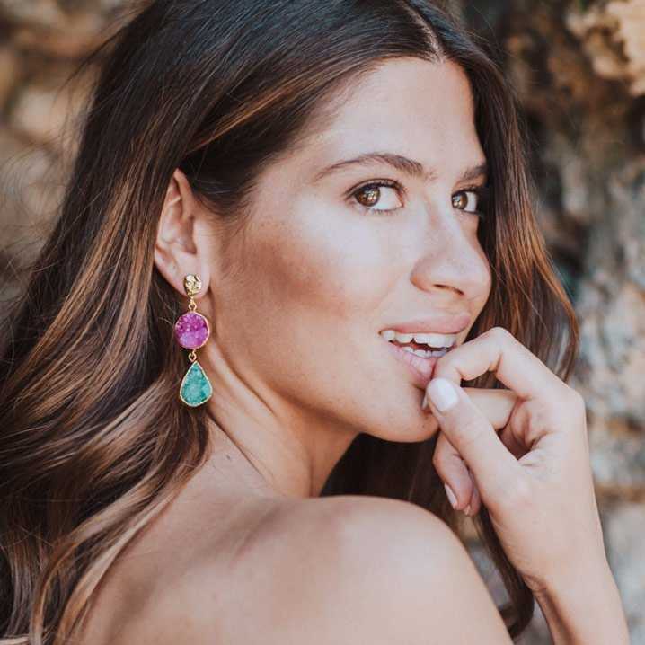 ACUS - Wholesale Dangle Earrings - Acanthus Fuchsia and Green Earrings2