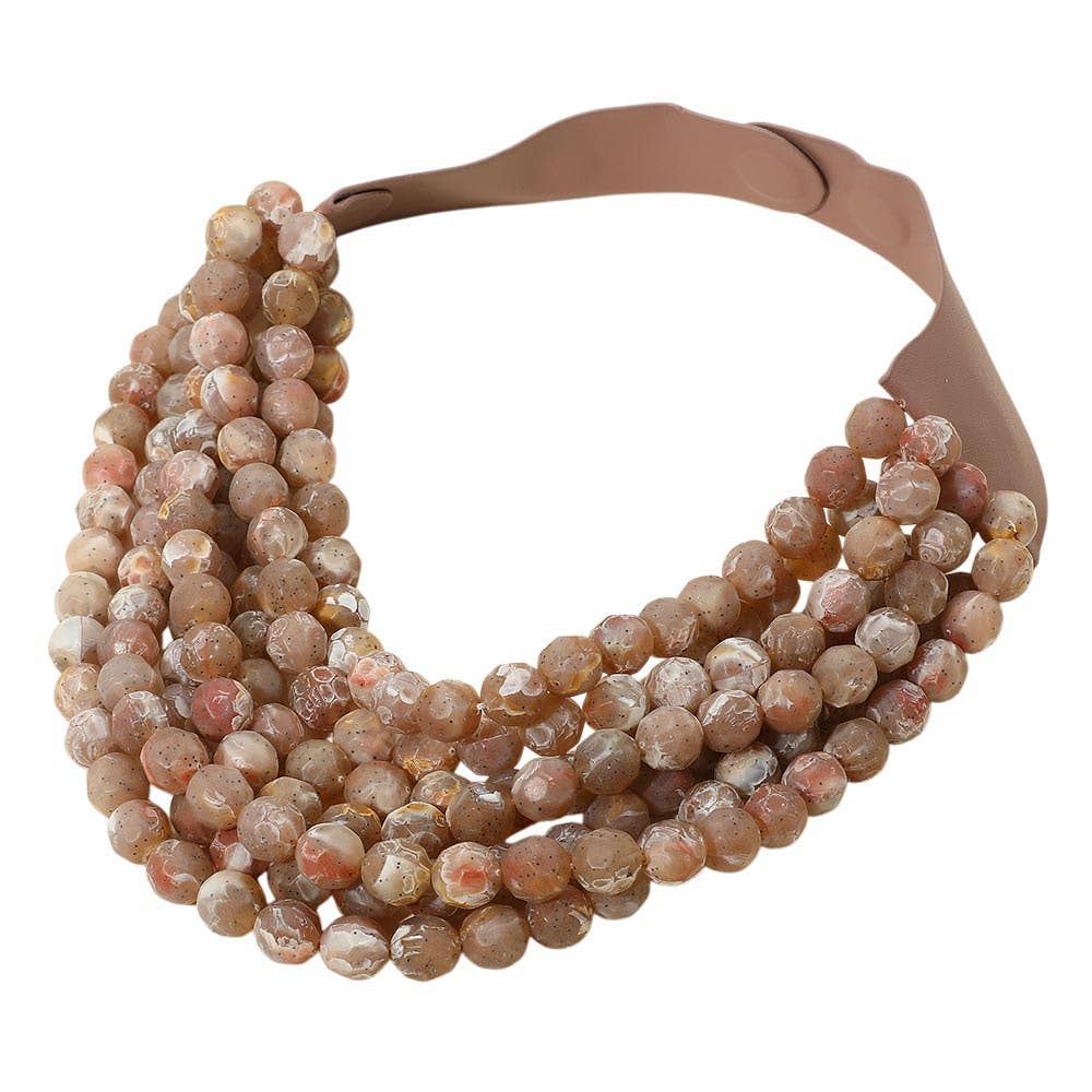 Madeline Love - Vendita all'ingrosso Collane di perline/perle - Collana magnetica a strati multistrato con perline a sfera in acrilico sfaccettato marmorizzato e finta pelle.12