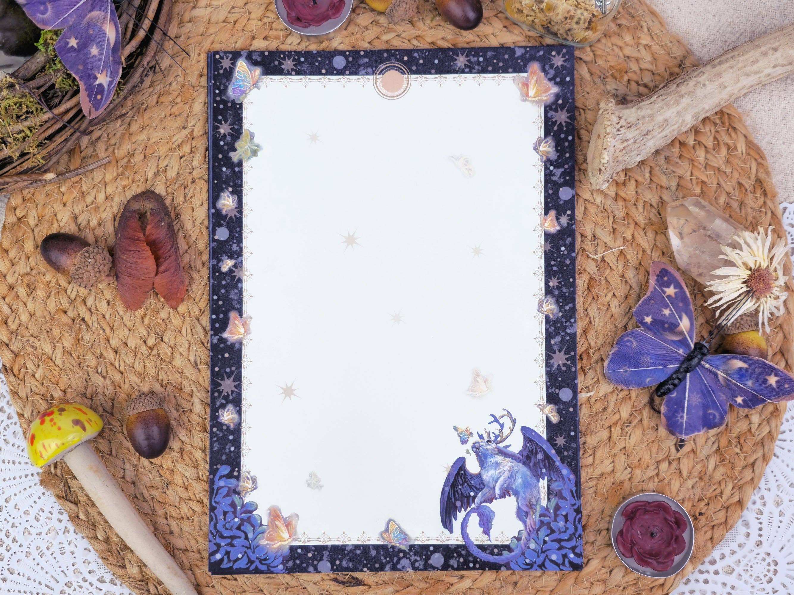 Wings of Fantasy - Wholesale Stationery/Notecard Set - Handmade Stationery Set | Wolpertinger and Butterfly Notepaper with Lined Envelopes and Wax Seals |Fantasy Writing Paper| Unique Gift5