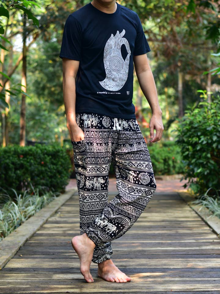 Mens Black Elephant Calf Harem Pants Cord Tie Waist M/L-2XL for wholesale on Faire