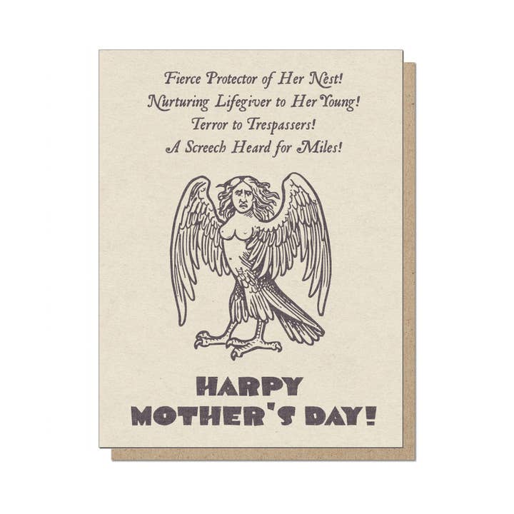 Harpy Mother's Day Card for wholesale by Guttersnipe Press Greetings