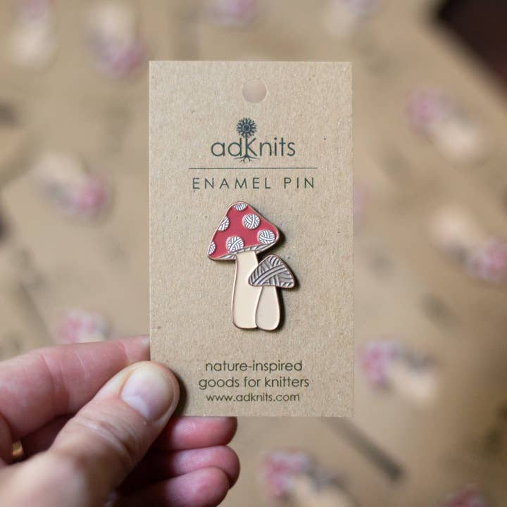 Camp Stitchwood - Wholesale Lapel Pin/Button - Mushroom Yarn Enamel Pin