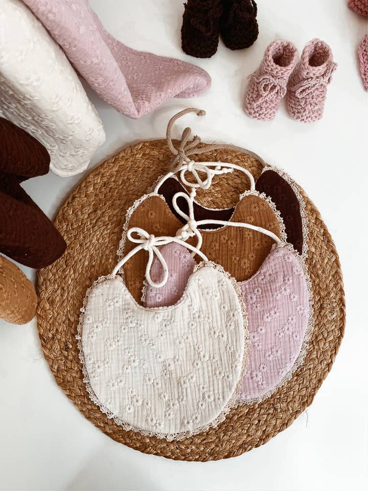 Baby bib / Embroidered flowers for wholesale by PETITE EvelinaApparel