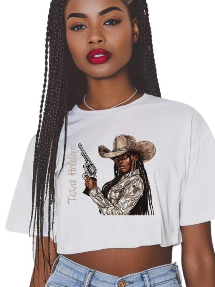 Texas Hold'em (Black Cow Girl) Crop Top for wholesale by Melanin E-Commerce