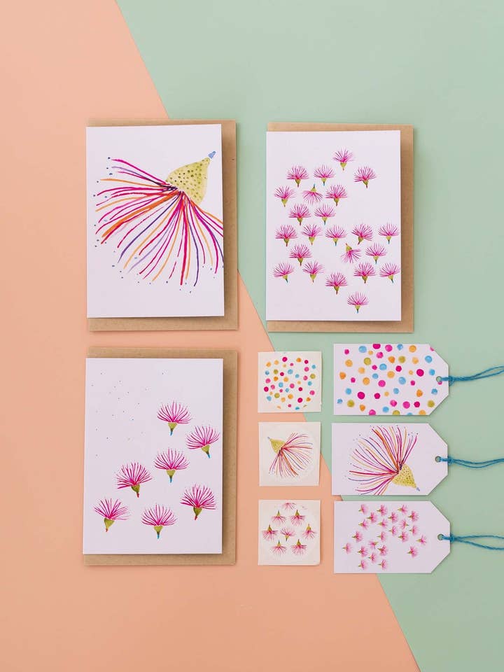 Greeting cards set - Gum flowers for wholesale by Hue Lane