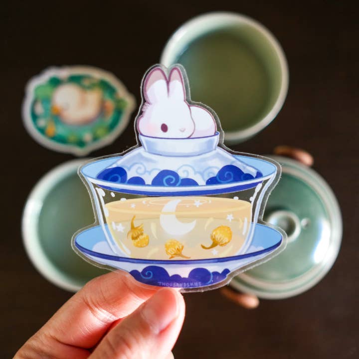 Thousand Skies - Wholesale Sticker - Vinyl Sticker (Transparent) Gaiwan - Bunny Chamomile Tea