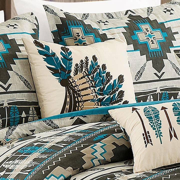 Linen Mart - Wholesale Bedding Set - Southwestern Tan Navajo Turquoise Feather Aztec Comforter - 6 Piece Set3