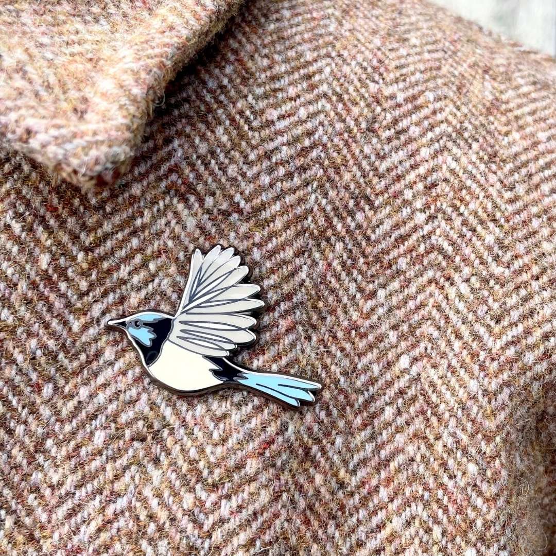 Bridget Farmer Printmaker - Wholesale Lapel pin/button - Superb Fairywren In Flight - Enamel Pin4