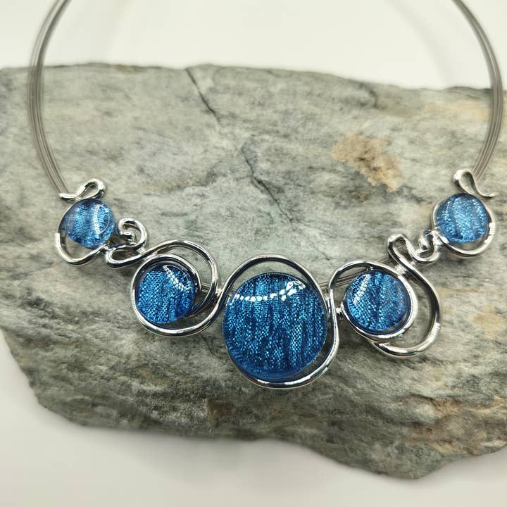 Blue Silver Necklace 34612BS for wholesale on Faire