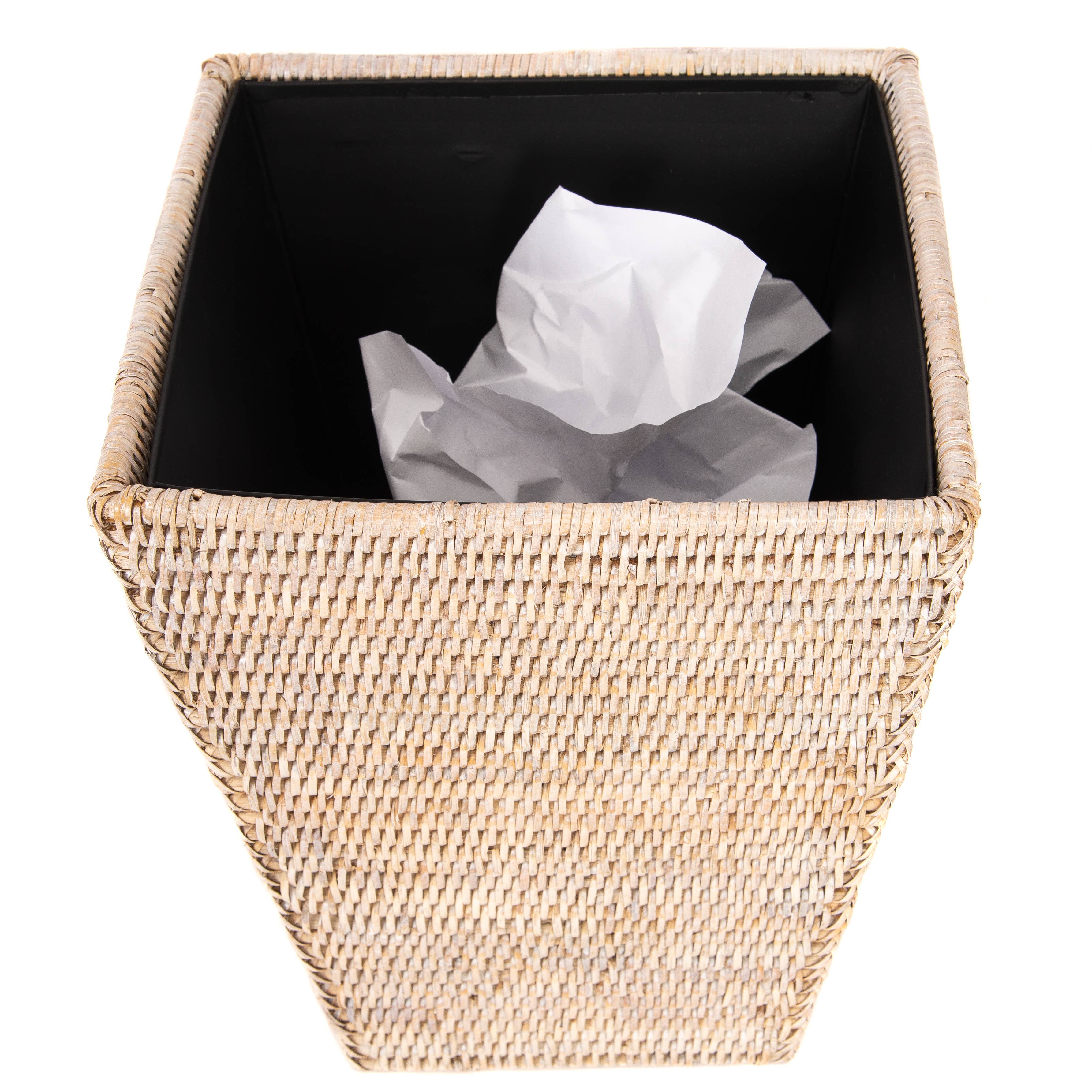 Artifacts Trading Company - Wholesale Trashcan/Trash Bin - Square Tapered Rattan Waste Basket, Handwoven bin2