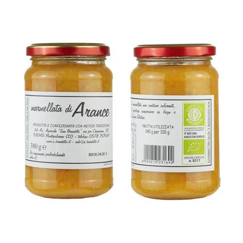 Metina SAS – wholesale Sylt/gelé – San Benedetto ekologisk apelsinmarmelad, 1 burk 380 g1