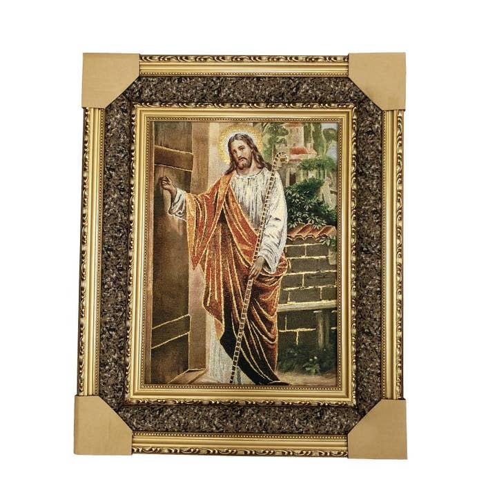 Woven Tapestry In Frame: Jesus Knocking On Door for wholesale by Tobin Tate