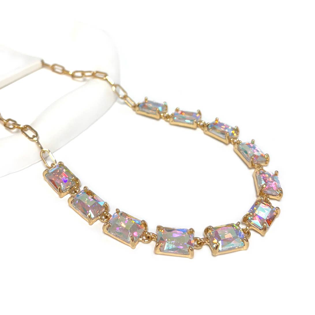 StarryNYC - Wholesale Link & chain necklace - Rectangle Crystal Glass Linked Statement Chain Necklace 26
