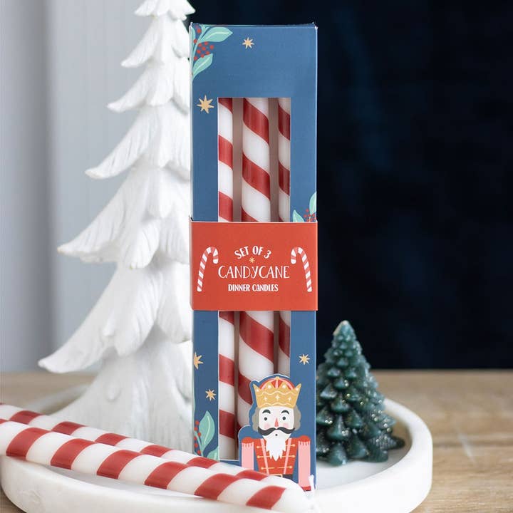 WONDER IMPORTS AUSTRALIA - Wholesale Tapered Candle/Candlestick - Set of 3 Candy Cane Stripe Taper Candles