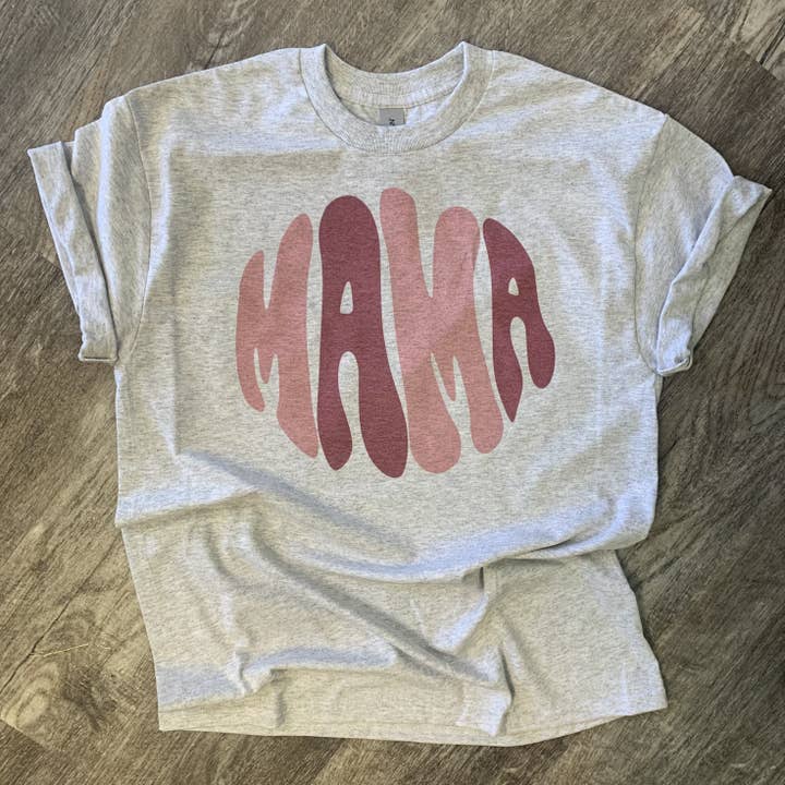 Bubble Letter MAMA on Ash Gray Tee for wholesale by RMN Wholesale