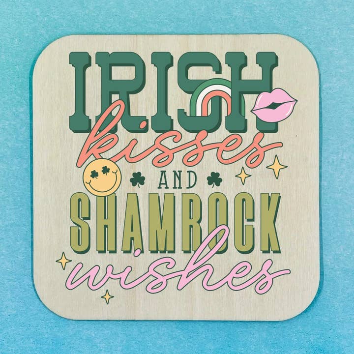 Sous-verre en bois - Irish Kisses and Shamrock Wishes pour la vente par 143 Gumdrops