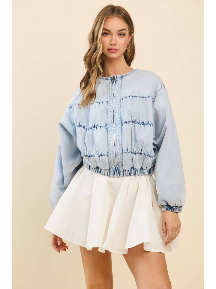 CJ6651-Relaxed Fit Gathered Smoking Detail Denim Jacket for wholesale on Faire3