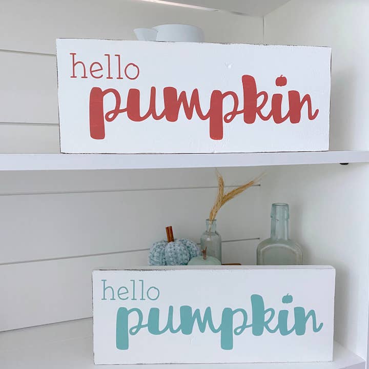 Hello Pumpkin sign, fall decor Thanksgiving Halloween autumn for wholesale by Anchored Soul Designs