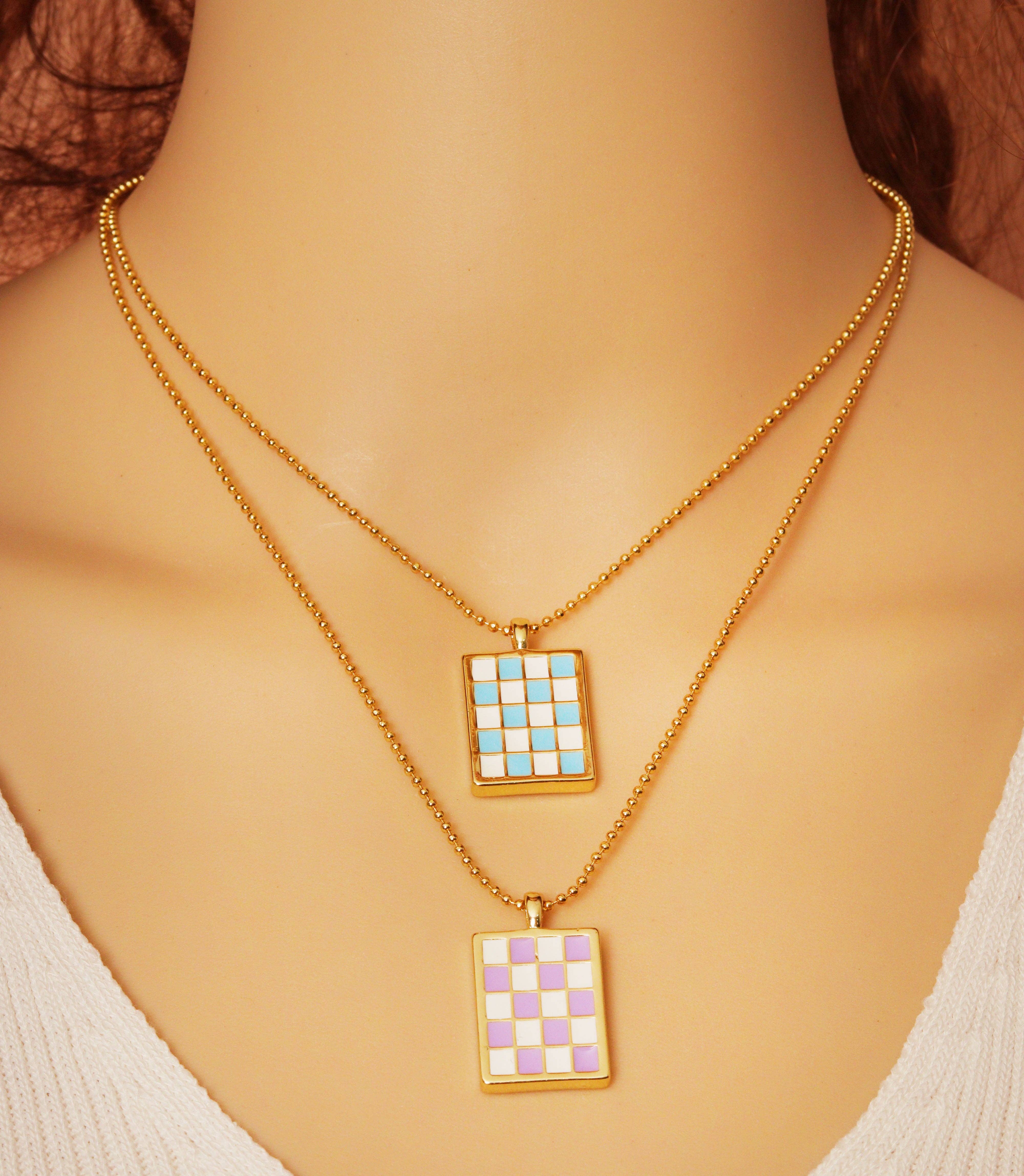 BestBeads&Beyond - Wholesale Pendant/Charm Necklace - Enamel Checkboard Dog Tag Pendant Necklace,sku#EF2421