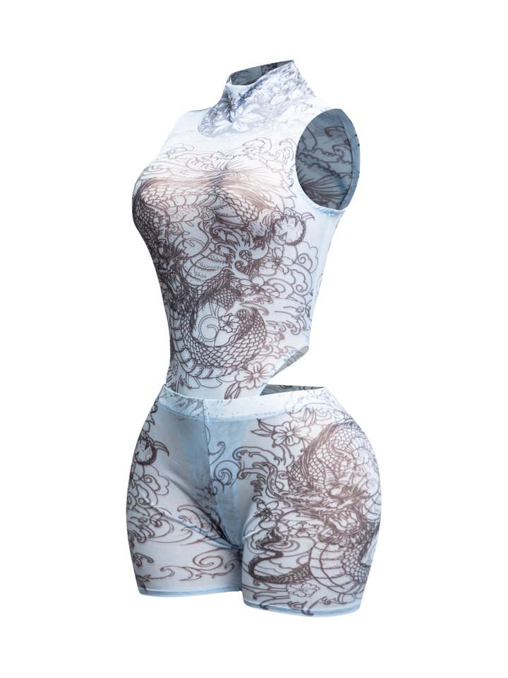 BLUE COMBO Mesh Biker Short Set for wholesale on Faire3