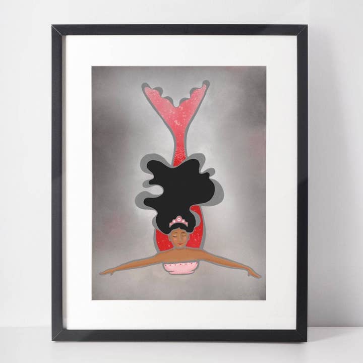 Pink Princess Mermaid 8x10 Art Print, Black Mermaid Print for wholesale by Art Magic by Jewels Bee