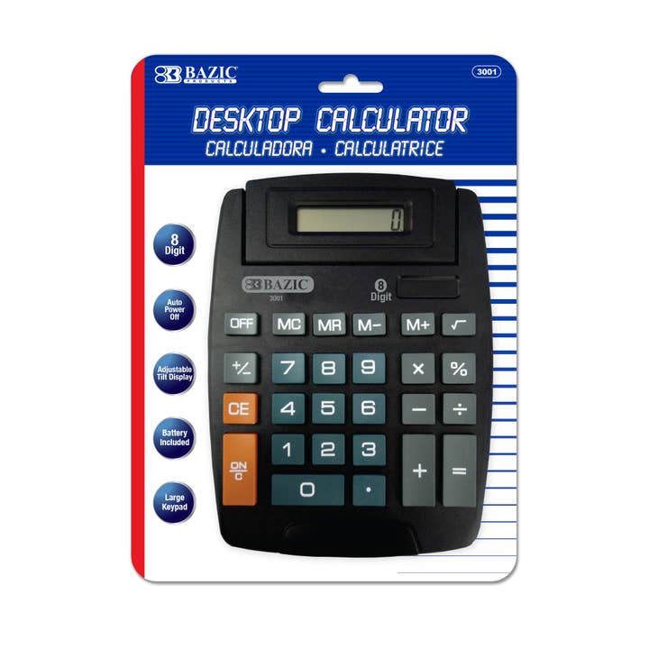 Desktop Calculator Large 8-Digit w/ Adjustable Display for wholesale by BAZIC Products