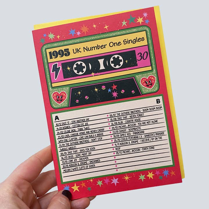 30th Birthday Greeting Card - UK Number One Singles 1995 for wholesale by Lost Plots