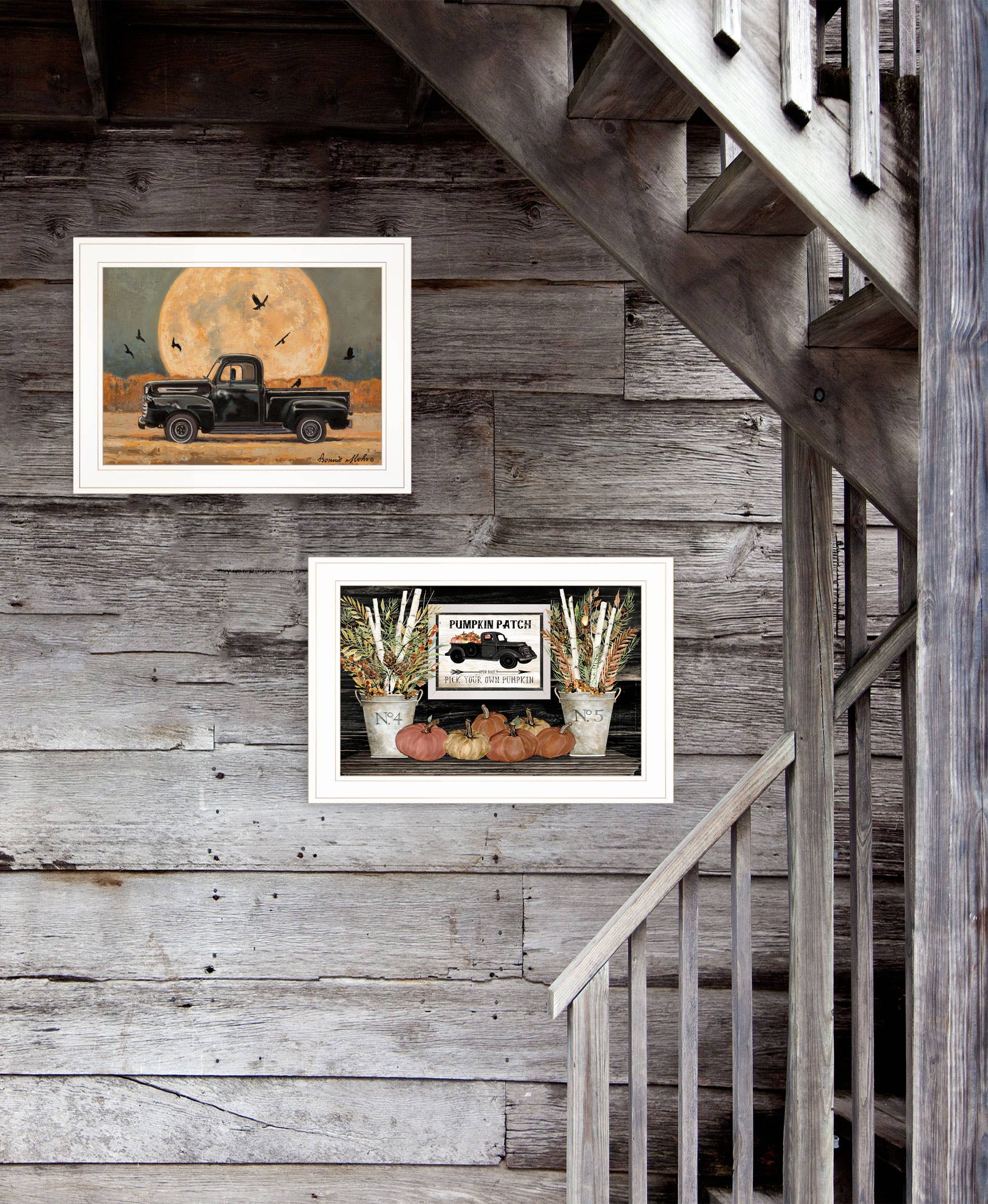 Trendy Decor 4U - Wholesale Gallery Wall Set - "Harvest Moon" 2-Piece Vignette, White Frame1
