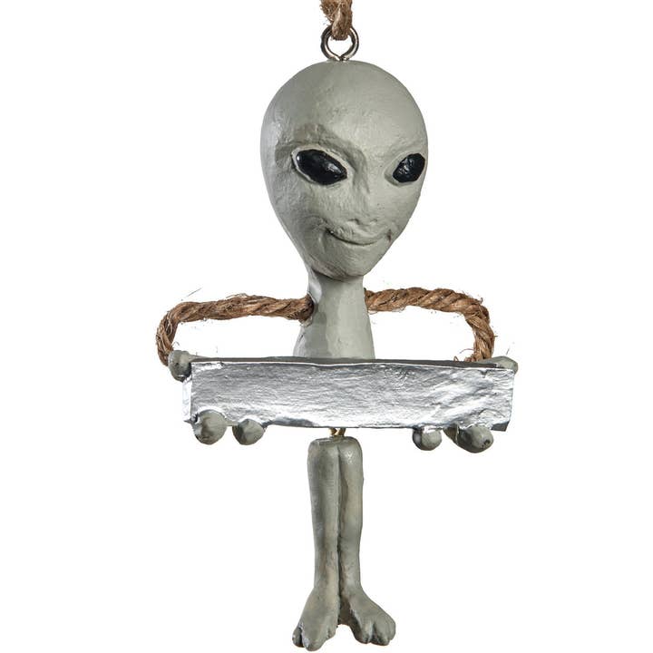 Bac 176 Alien Ornament with Sign for wholesale by J Devlin Glass Art & Bert Anderson Collection