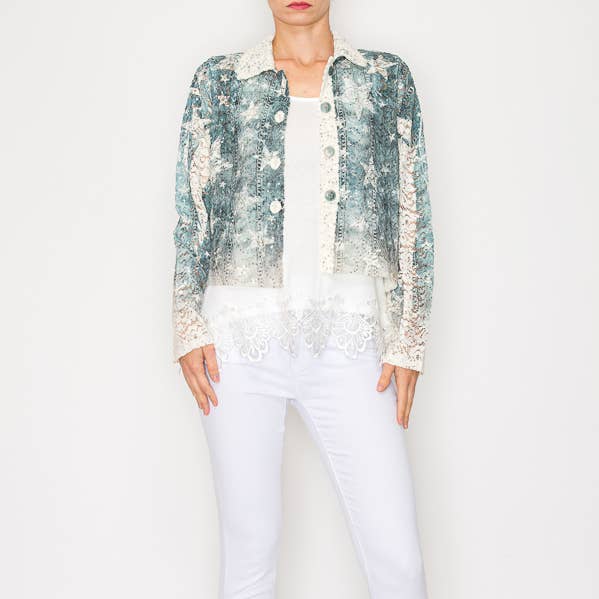 Veste à boutons ornée de sequins raccourcie -4811IV DE STAR pour la vente par Origami Apparel ~ Lace and Crochet inspired