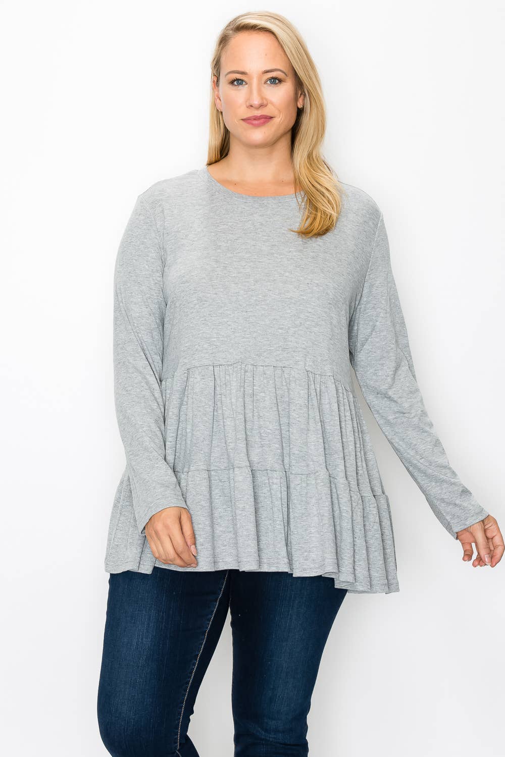 Urban Fem - Venta al por mayor Túnica - Mujer - Blusa de punto BabyDoll con volantes de manga larga para mujer de talla grande5