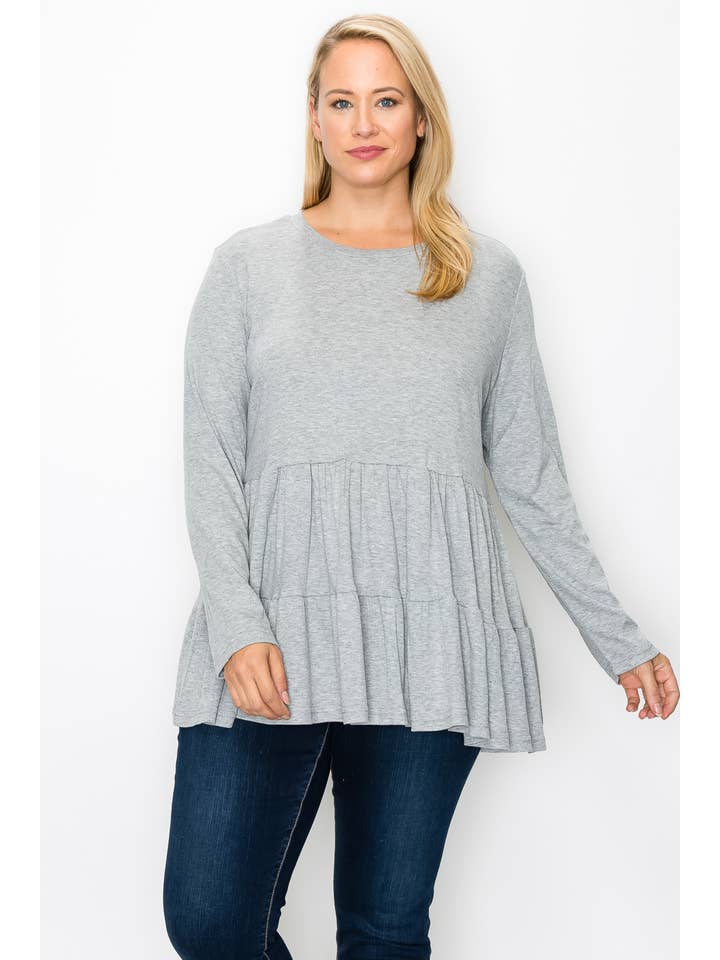 Urban Fem - Venta al por mayor Túnica - Mujer - Blusa de punto BabyDoll con volantes de manga larga para mujer de talla grande5