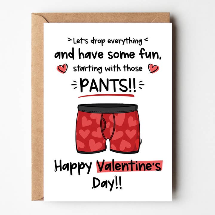 Drop Your Pants - Cheeky Naughty Love Card - Valentines for wholesale by The Laughing Sloth