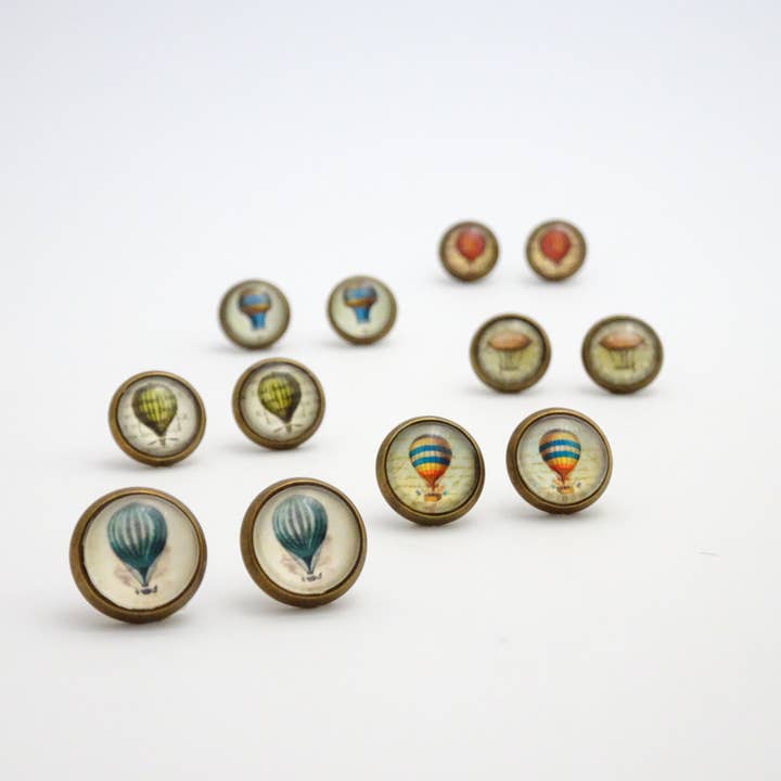 Hot Air Balloon Stud Earrings | Assorted | Bronze for wholesale by Accessory Alchemy