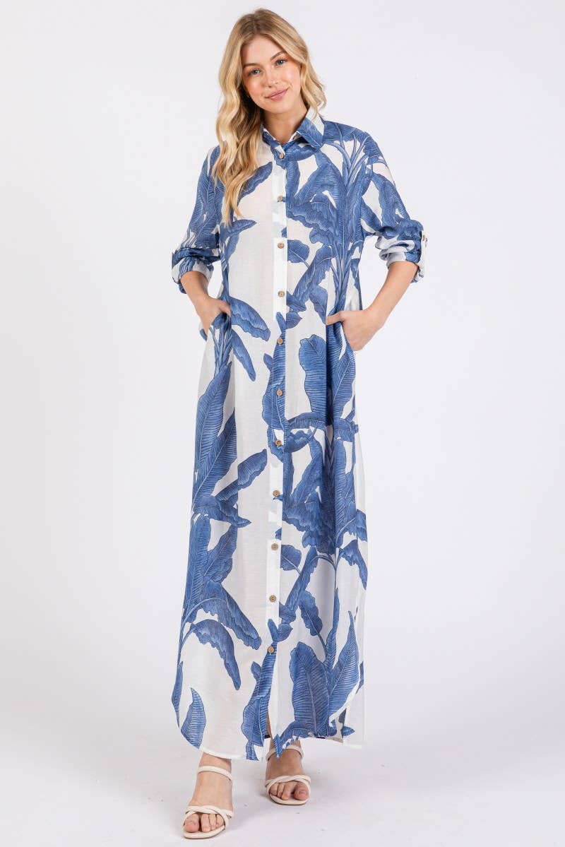 Vanilla Monkey - Wholesale Dress - Women's - Palm Print Button-down Maxi Dress4