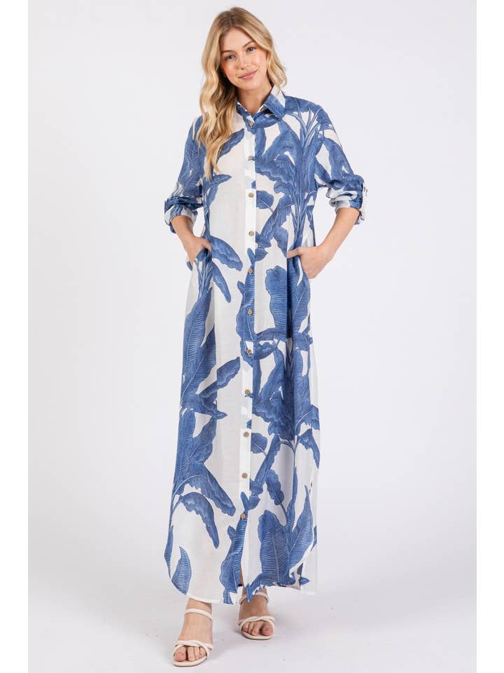 Vanilla Monkey - Wholesale Dress - Women's - Palm Print Button-down Maxi Dress4