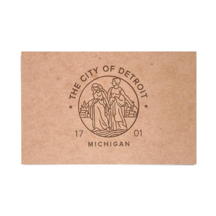 Modern Detroit Seal Kraft Postcard for wholesale by Peninsulas