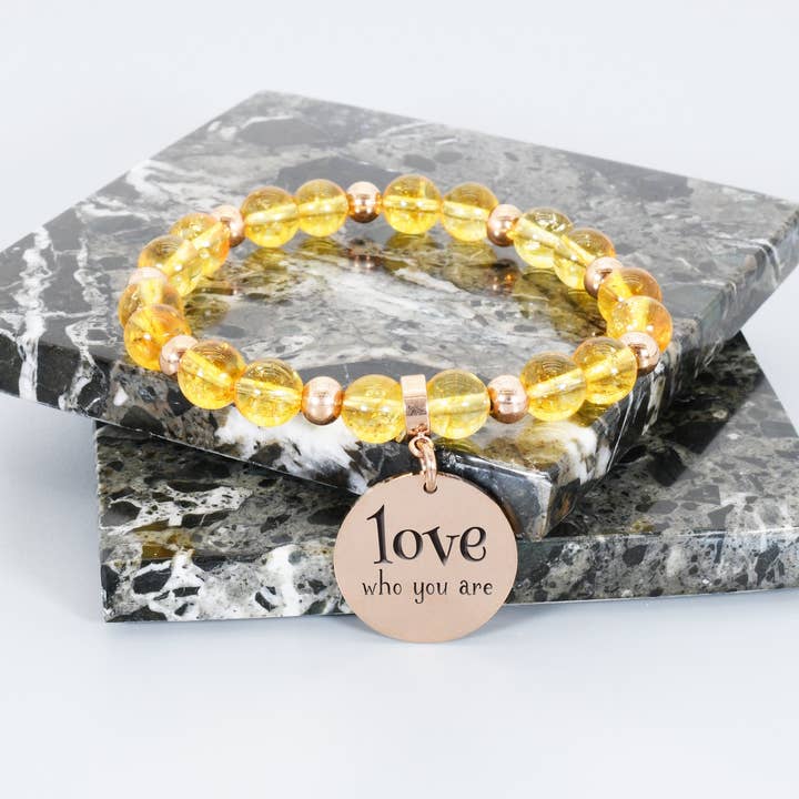 Natural Citrine Inspirational Bracelet In Rose Gold Accent for wholesale by Pink Box